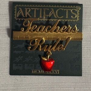 Artifacts Teachers Ruler Brooch with Red Apple Charm